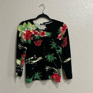 Elizabeth New York Black Tropical Floral 3/4 Sleeve size xs